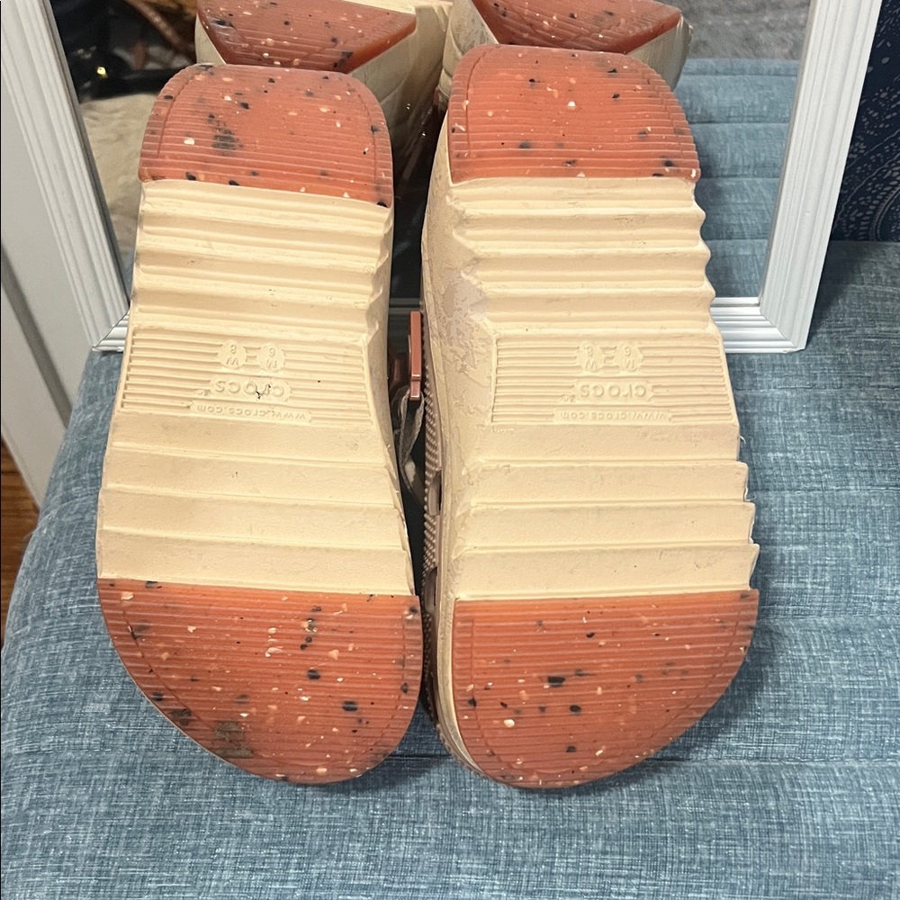 Crocs Brown/Beige Clogs With Patterned Strap - image 3